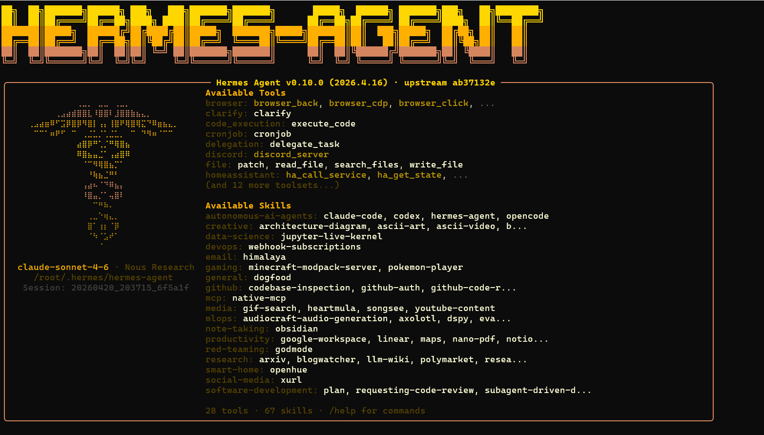 Hermes Agent terminal running